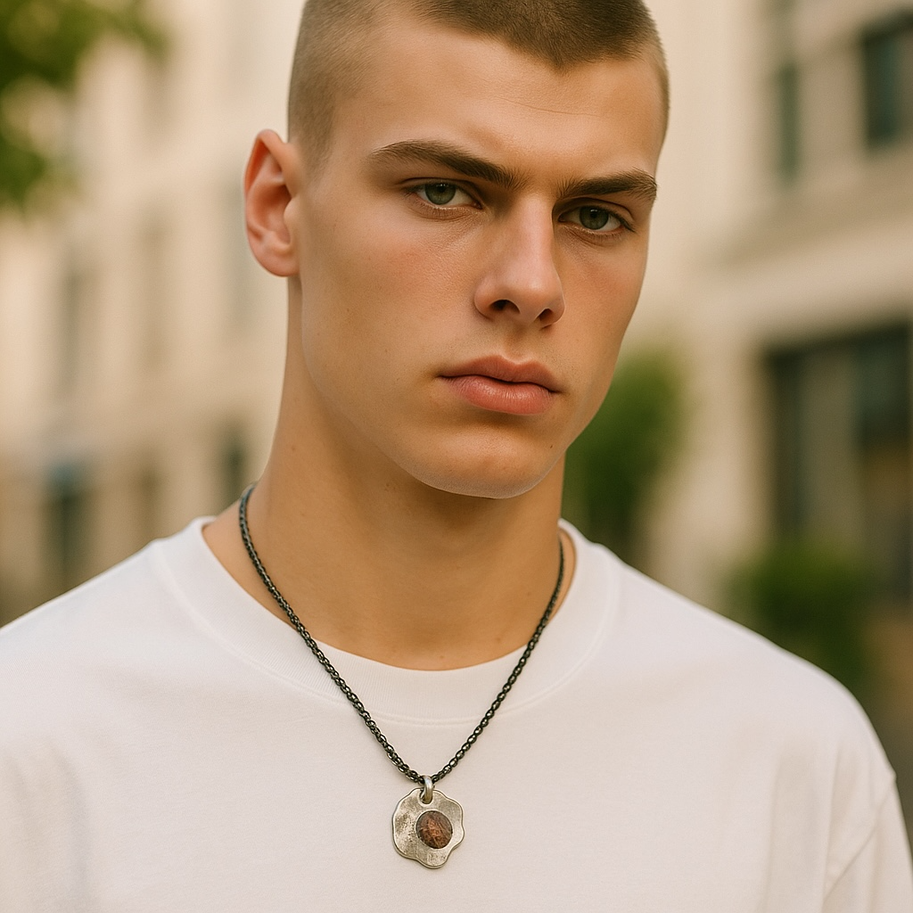 Richmond- Pendant -Sterling Silver - Brown Sapphire & Steel Black Box Chain