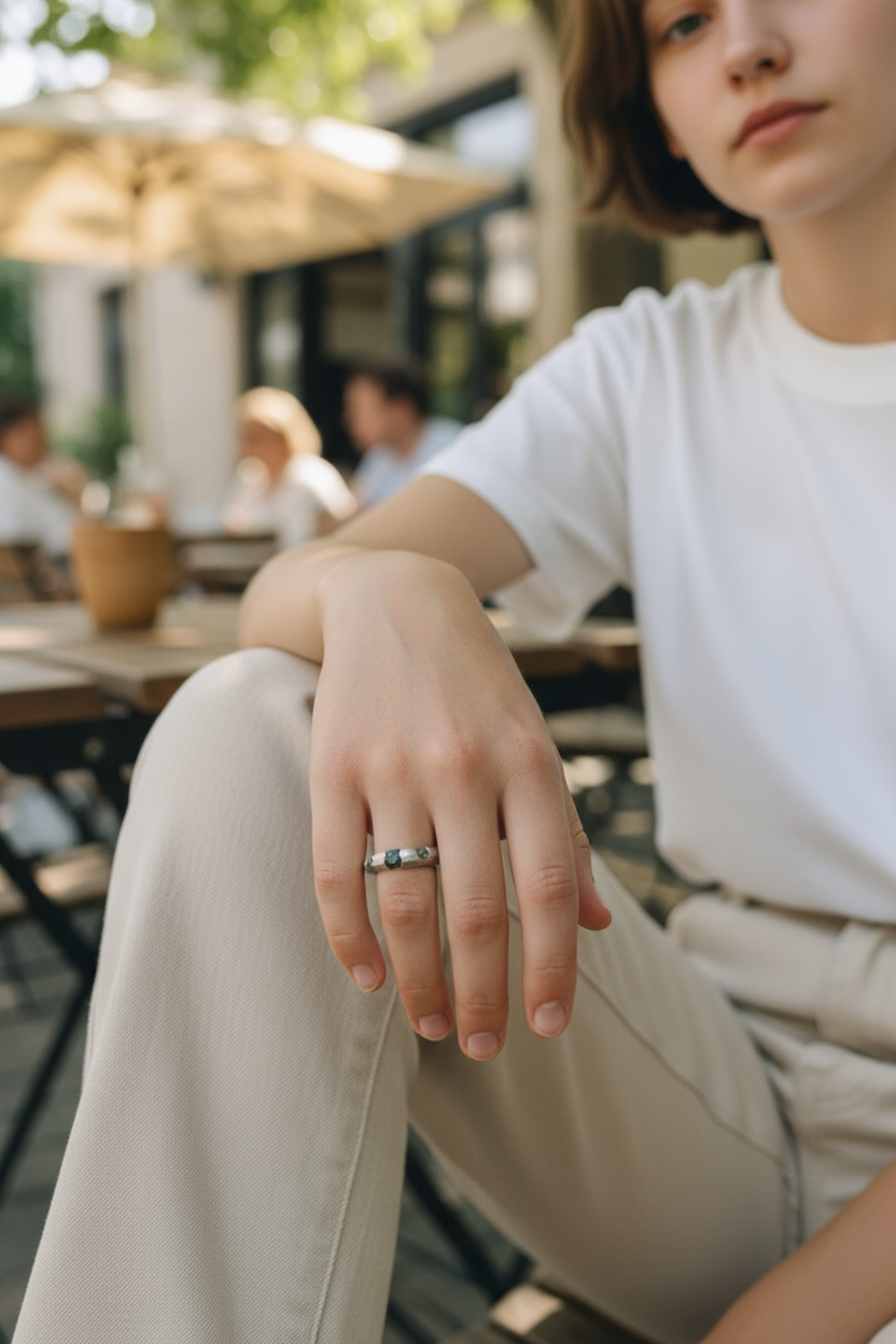 Central Desert NT - Sterling Silver Ring & Green Sapphires