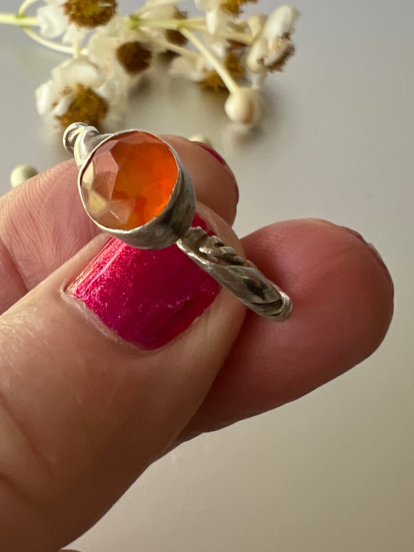 “Toukley”- Sterling Silver Ring with Carnelian mSemi Precious Stone - Size “Q1/2”