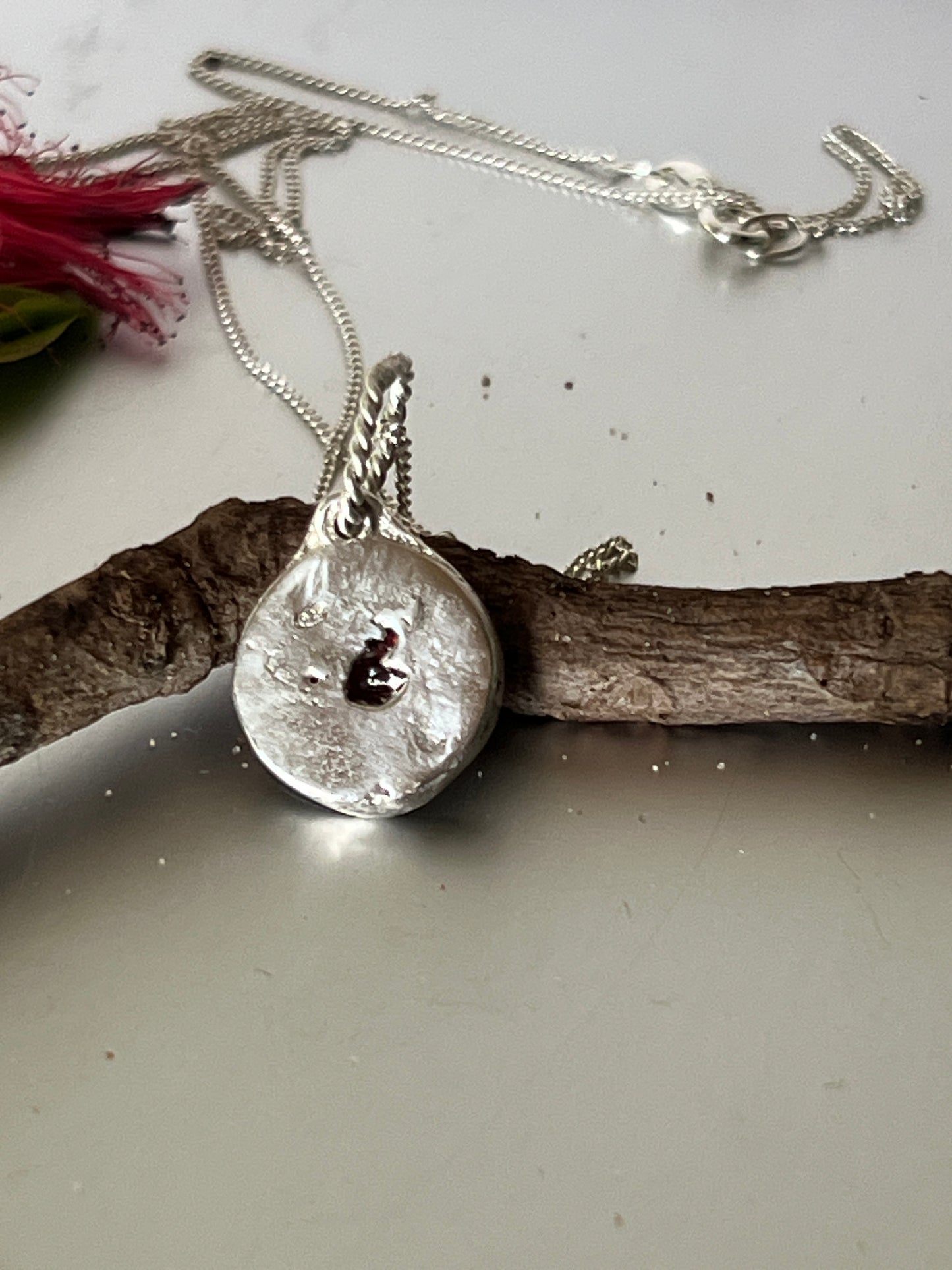 “My Heart” Hand made sterling silver Split Heart Garnet Pendant. Includes a 45cm neoprene cord or 50cm sterling silver chain