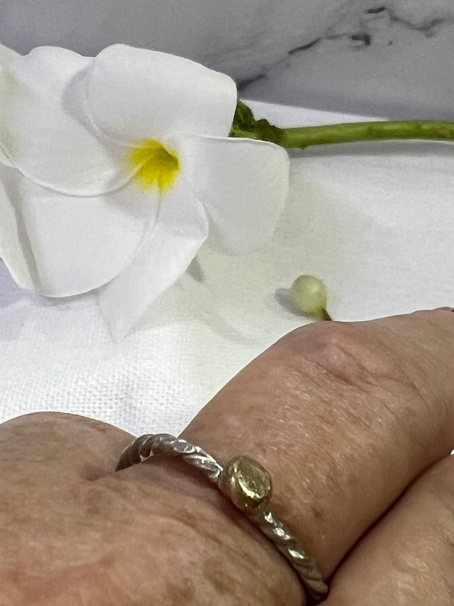 “Maria” Sterling Silver rope Stacker Ring with the Magic of recycled 9ct gold as a feature - Size “V”