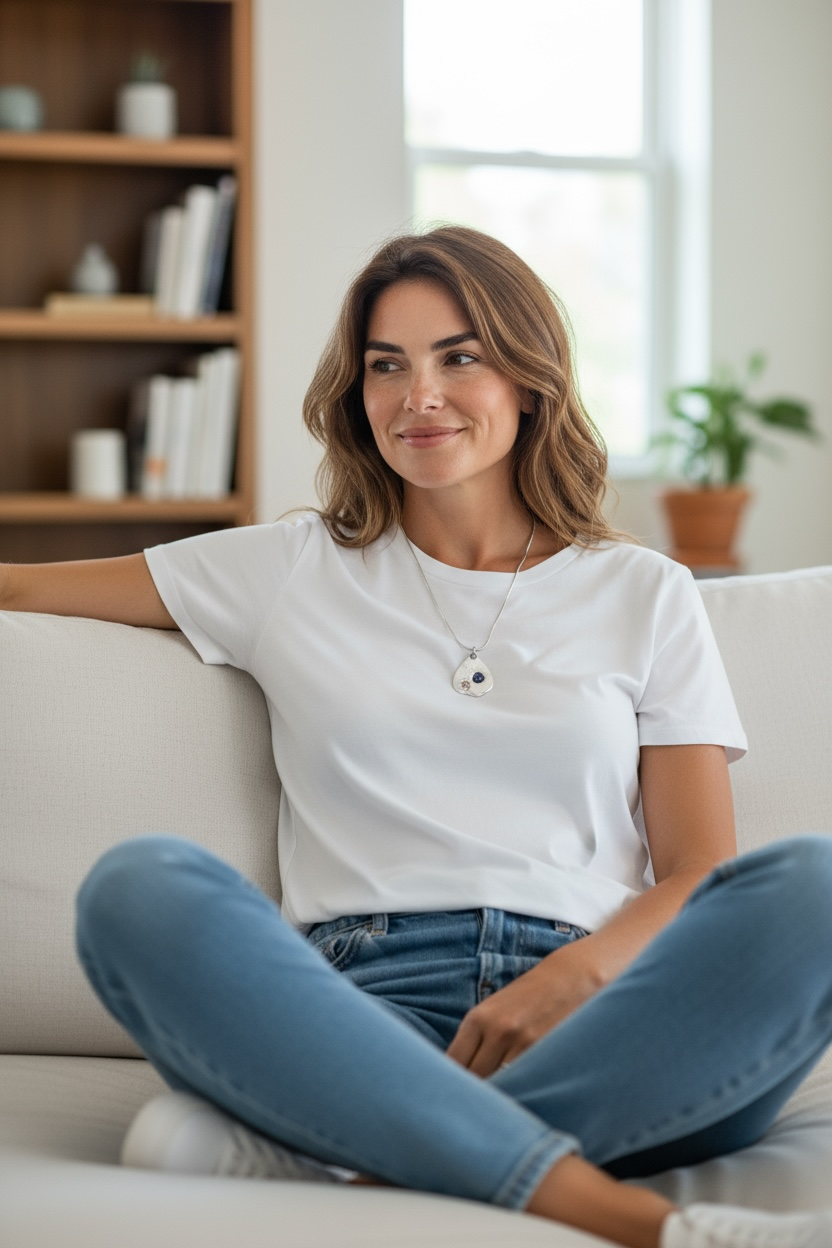 Lake Bonney- Pendant Deep blue sapphire with a whisper of gold and Sterling Silver Chain