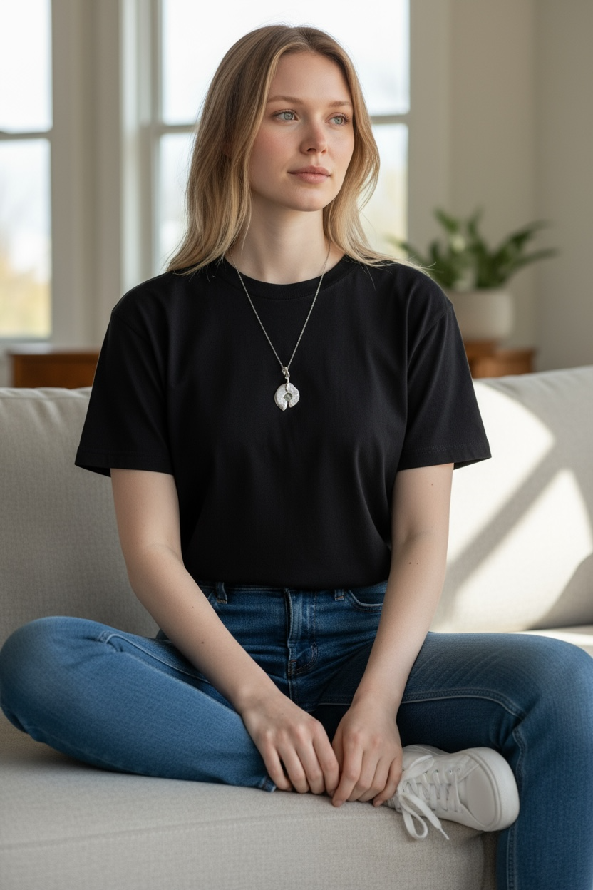 Spinifex Pendant with pale green sapphire & Sterling Silver Chain