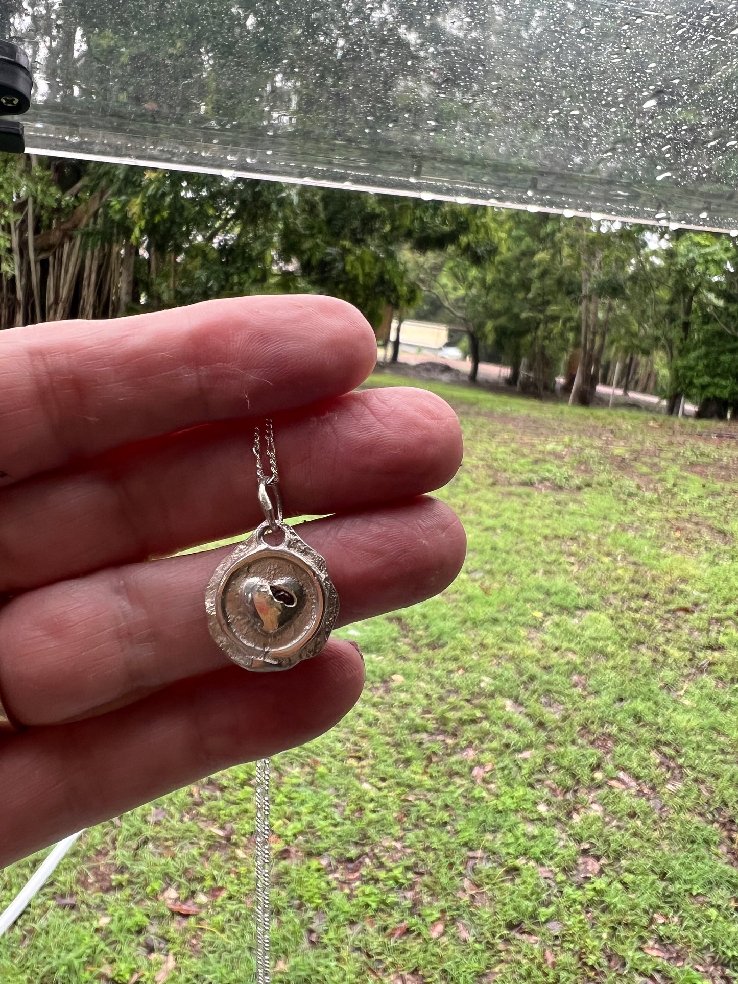 “Fina” - Sterling Silver Pendant with facet cut Garnet & Sterling Silver Chain