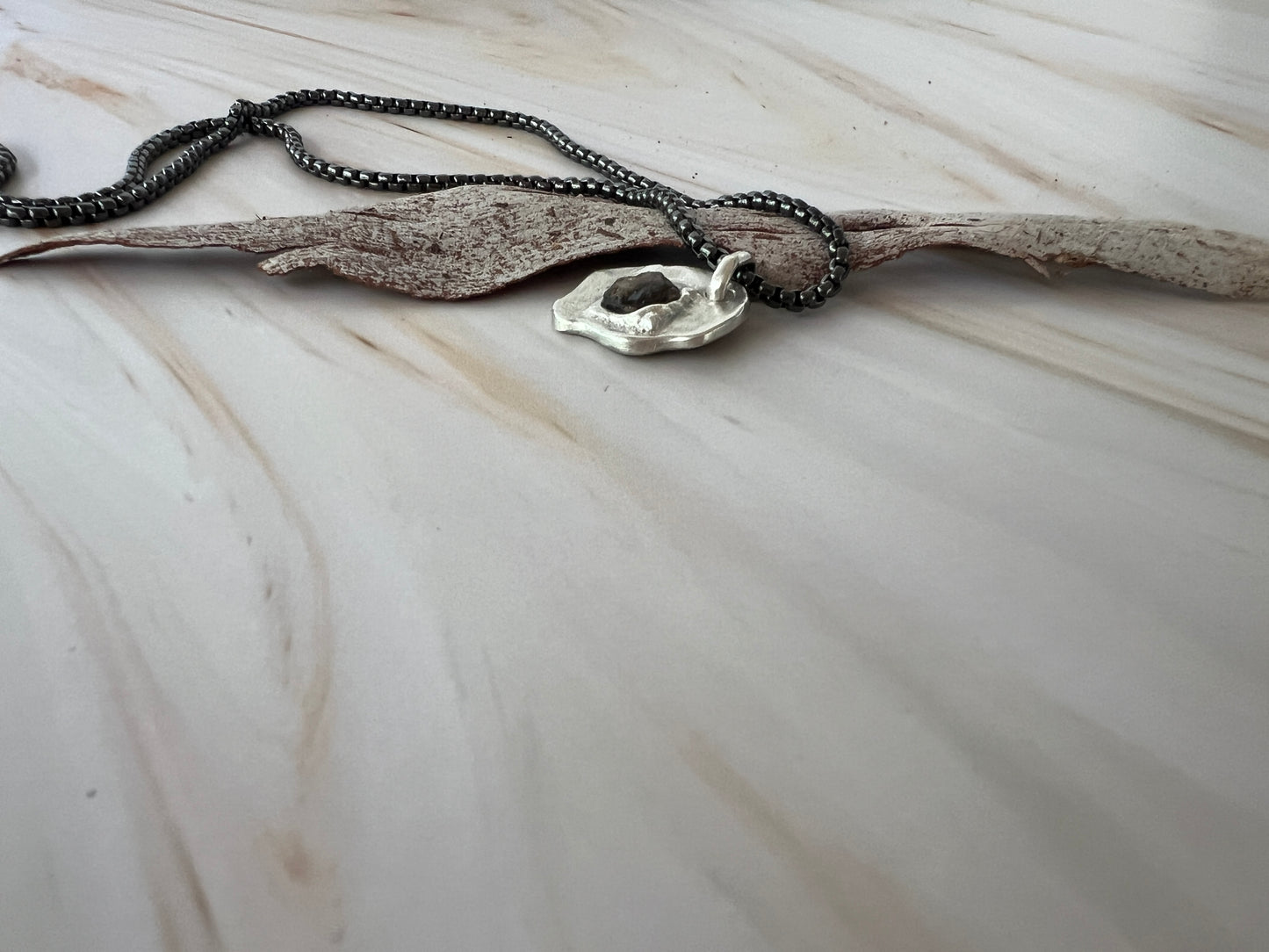 Richmond- Pendant -Sterling Silver - Brown Sapphire & Steel Black Box Chain