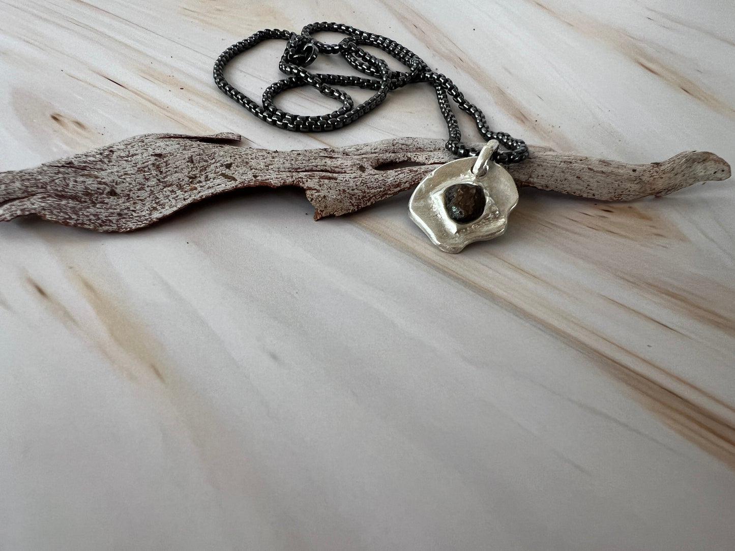 Richmond- Pendant -Sterling Silver - Brown Sapphire & Steel Black Box Chain