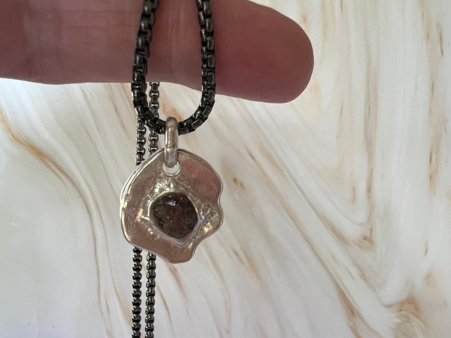 Richmond- Pendant -Sterling Silver - Brown Sapphire & Steel Black Box Chain