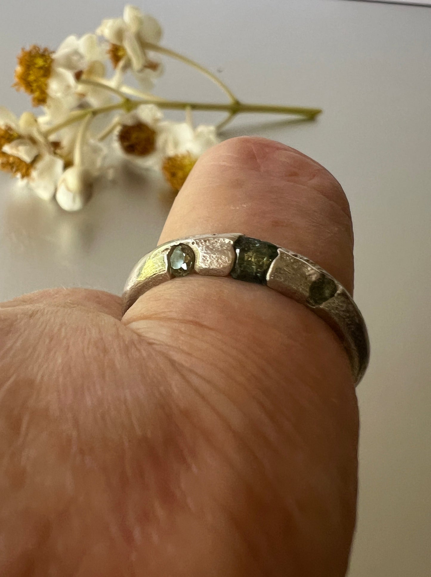 Central Desert NT - Sterling Silver Ring & Green Sapphires