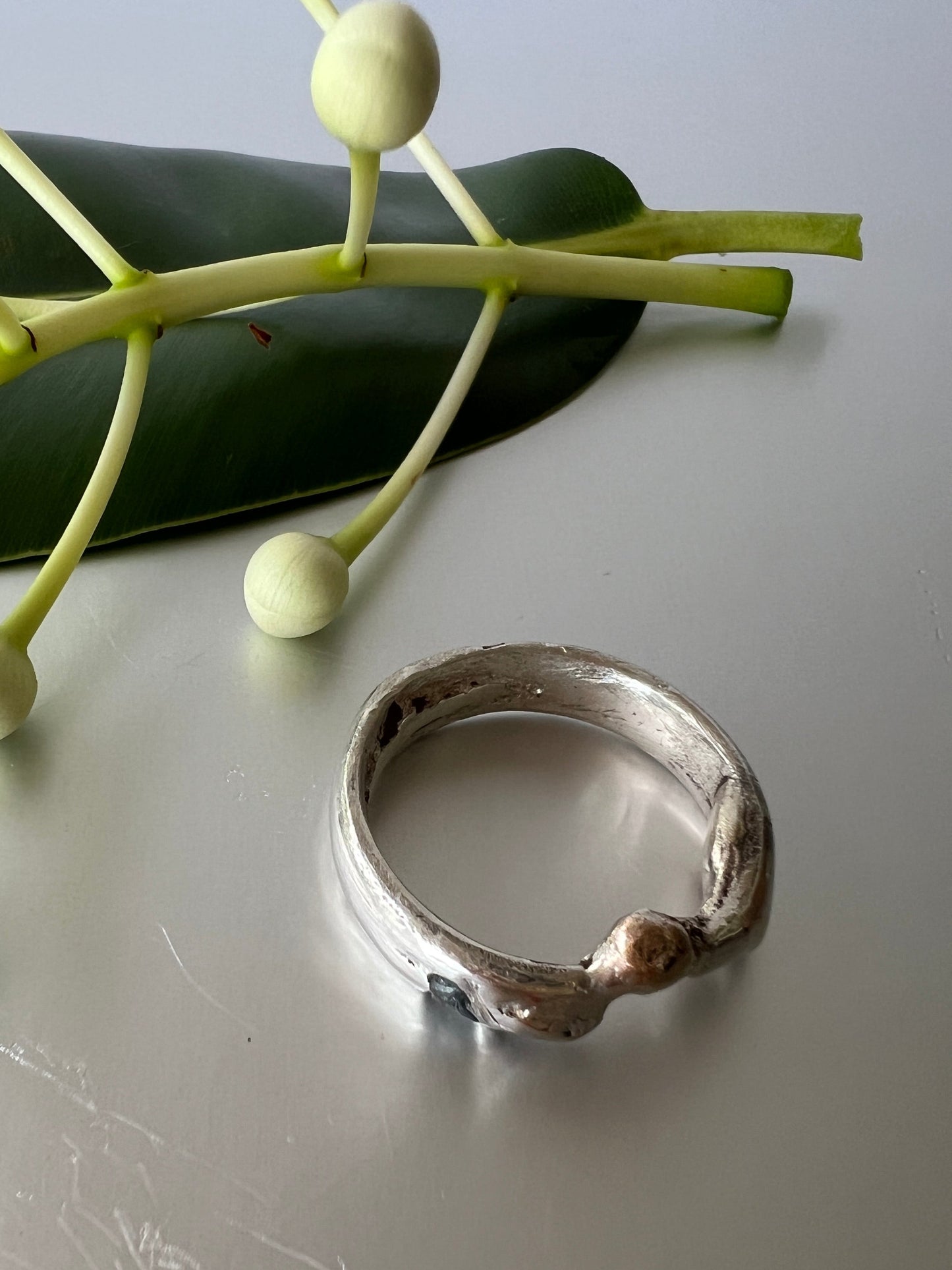 The Breakaways - Sterling Silver Ring with a whisper of 9ct Gold & Green Sapphires