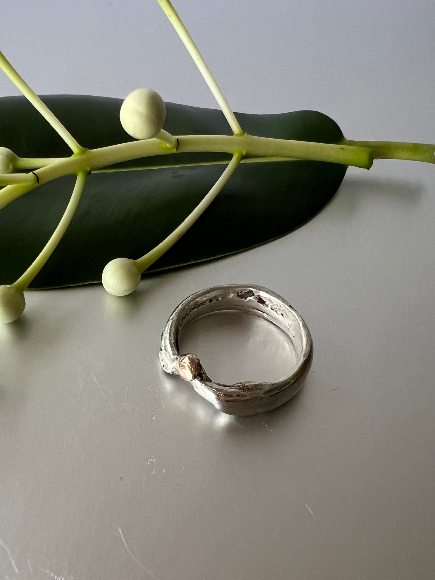 The Breakaways - Sterling Silver Ring with a whisper of 9ct Gold & Green Sapphires