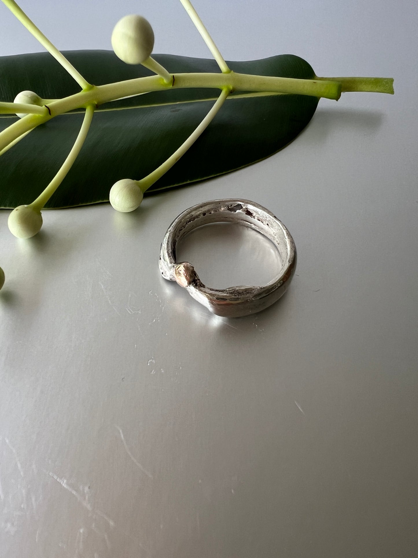 The Breakaways - Sterling Silver Ring with a whisper of 9ct Gold & Green Sapphires