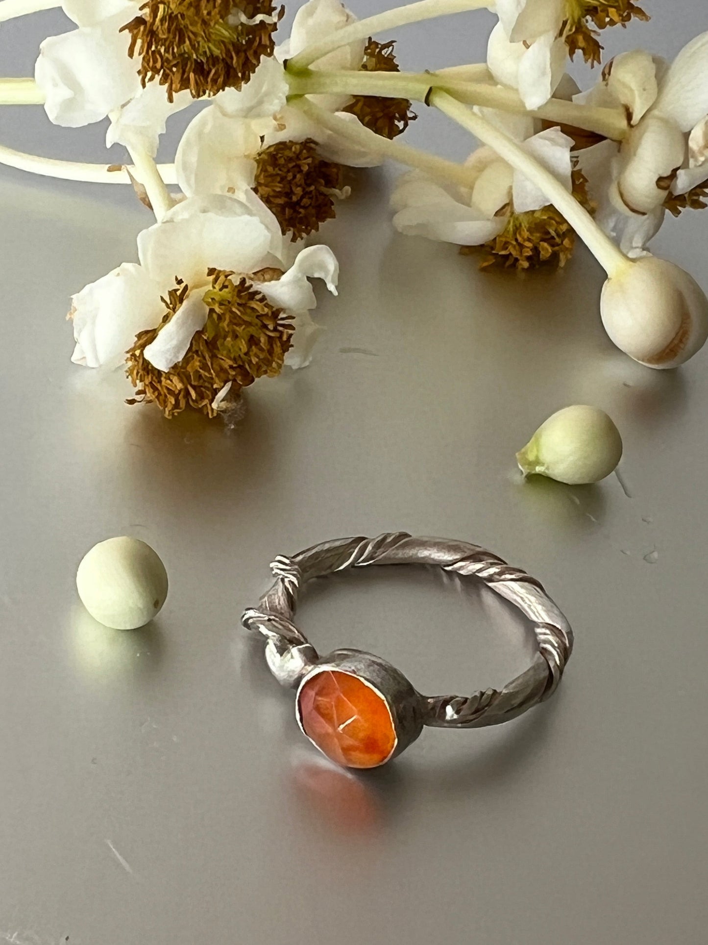 “Toukley”- Sterling Silver Ring with Carnelian mSemi Precious Stone -             Size “Q1/2”