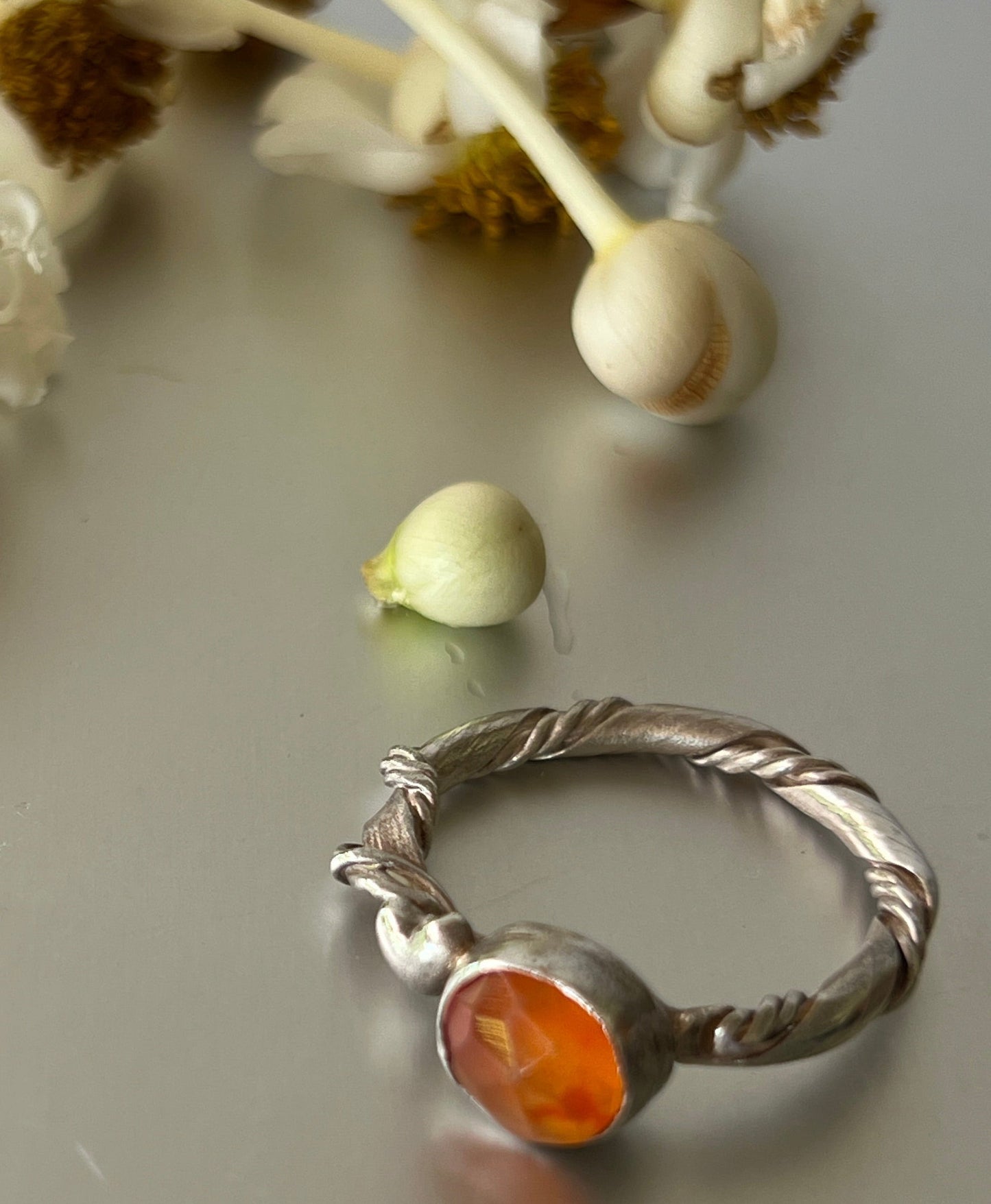 “Toukley”- Sterling Silver Ring with Carnelian mSemi Precious Stone -             Size “Q1/2”