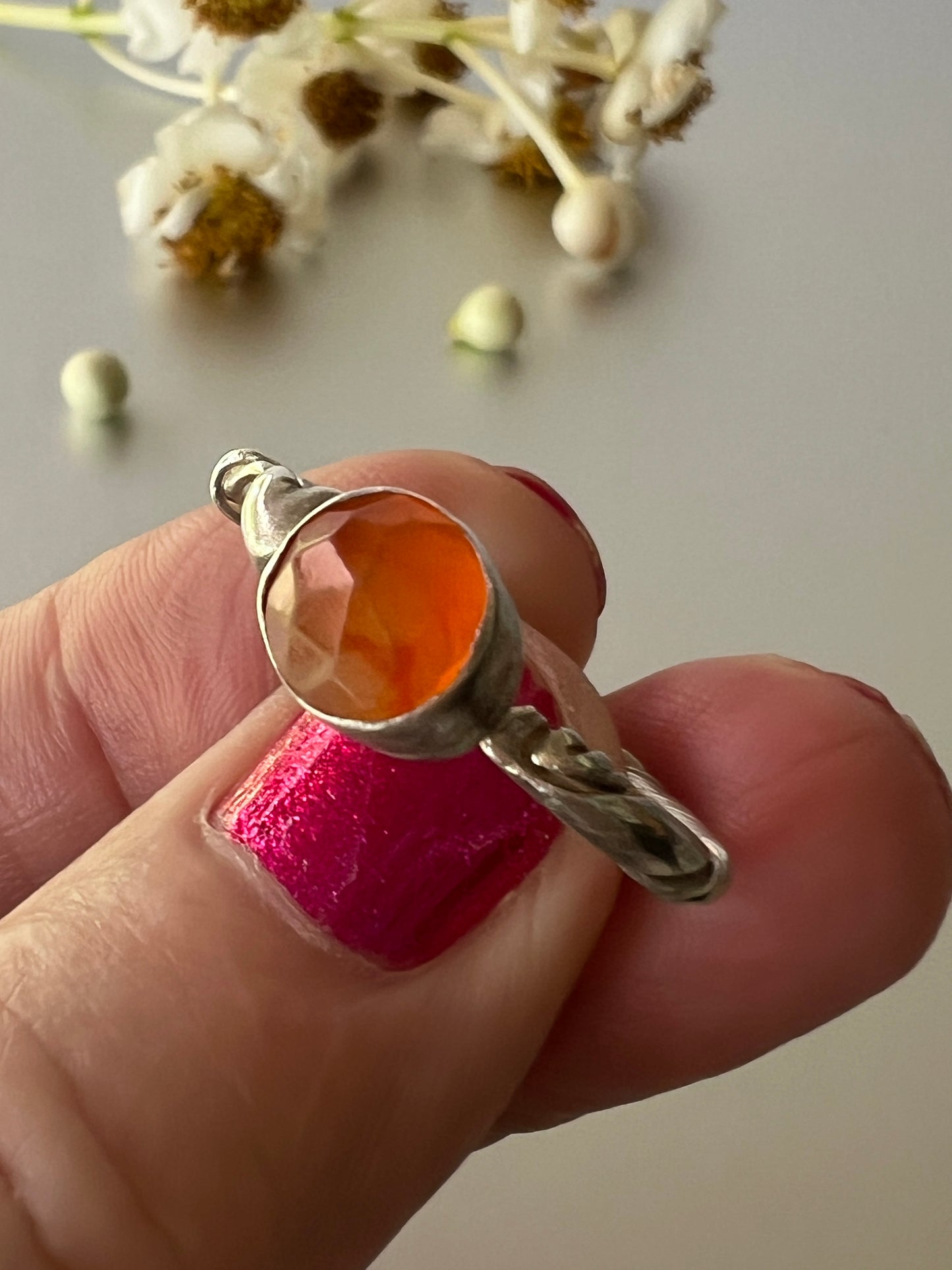 “Toukley”- Sterling Silver Ring with Carnelian mSemi Precious Stone -             Size “Q1/2”