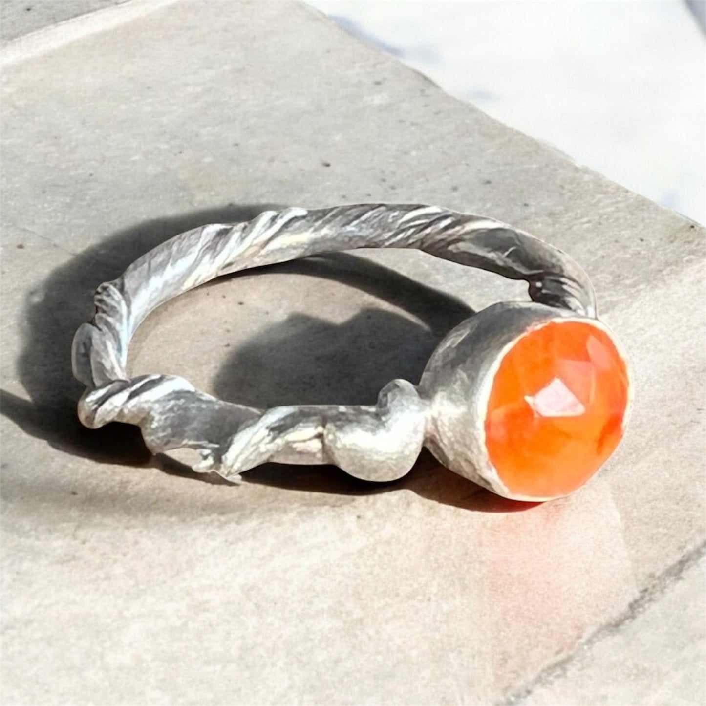 “Toukley”- Sterling Silver Ring with Carnelian mSemi Precious Stone -             Size “Q1/2”