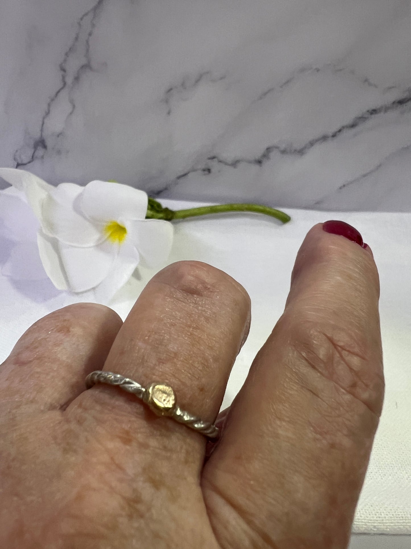 “Maria” Sterling Silver rope Stacker Ring with the Magic of recycled 9ct gold as a feature - Size “V”