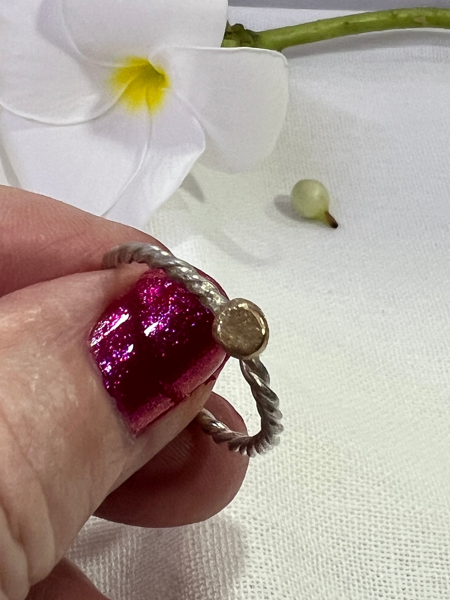 “Maria” Sterling Silver rope Stacker Ring with the Magic of recycled 9ct gold as a feature - Size “V”