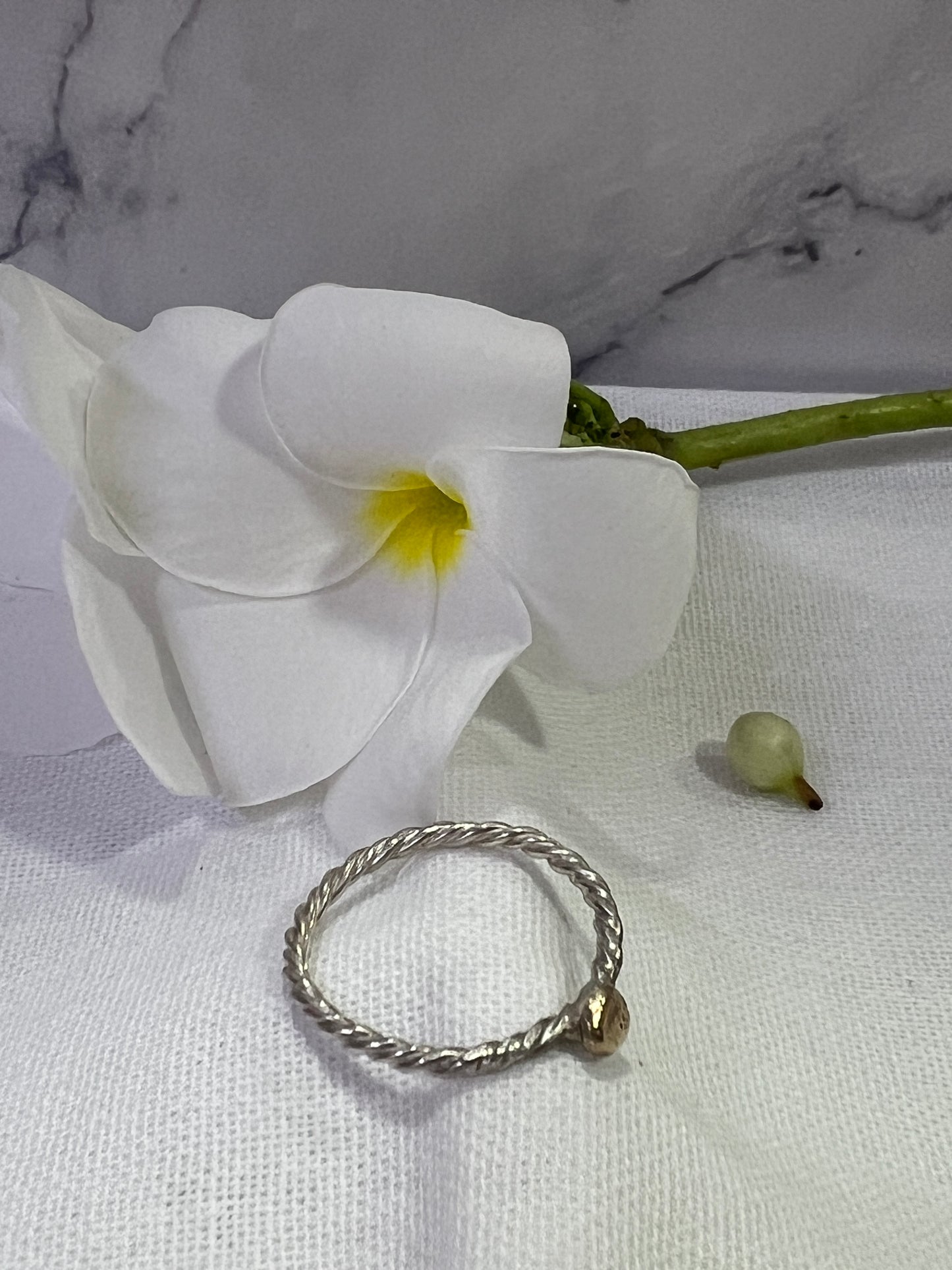 “Maria” Sterling Silver rope Stacker Ring with the Magic of recycled 9ct gold as a feature - Size “V”