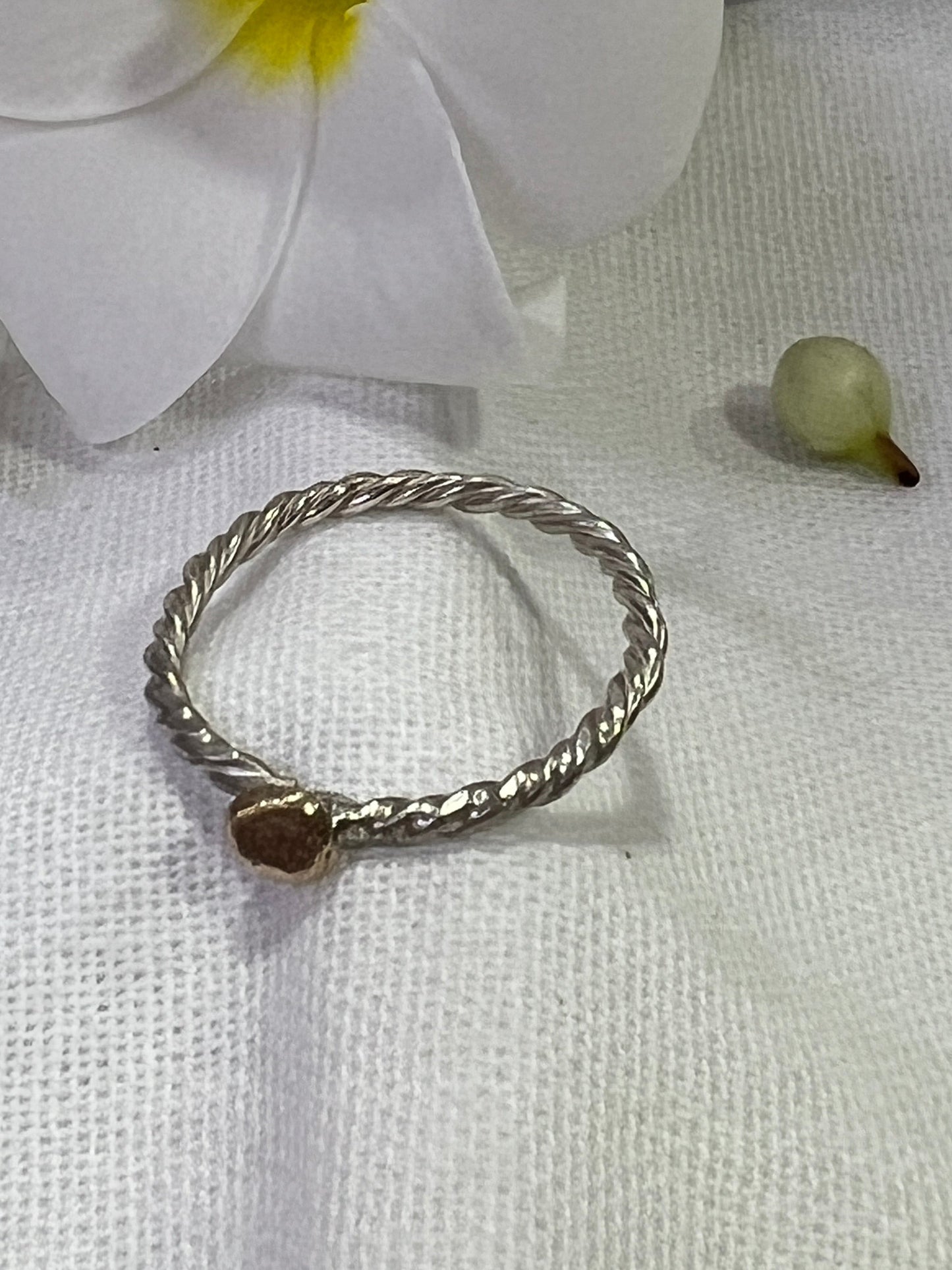 “Maria” Sterling Silver rope Stacker Ring with the Magic of recycled 9ct gold as a feature - Size “V”