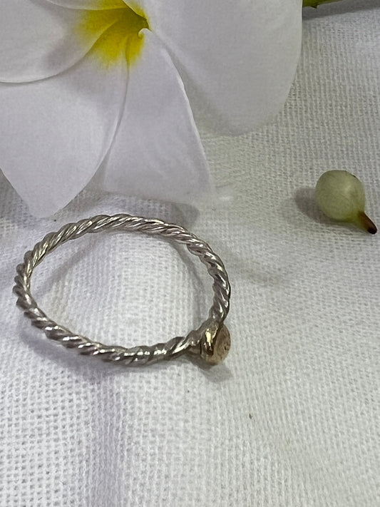 “Maria” Sterling Silver rope Stacker Ring with the Magic of recycled 9ct gold as a feature - Size “V”