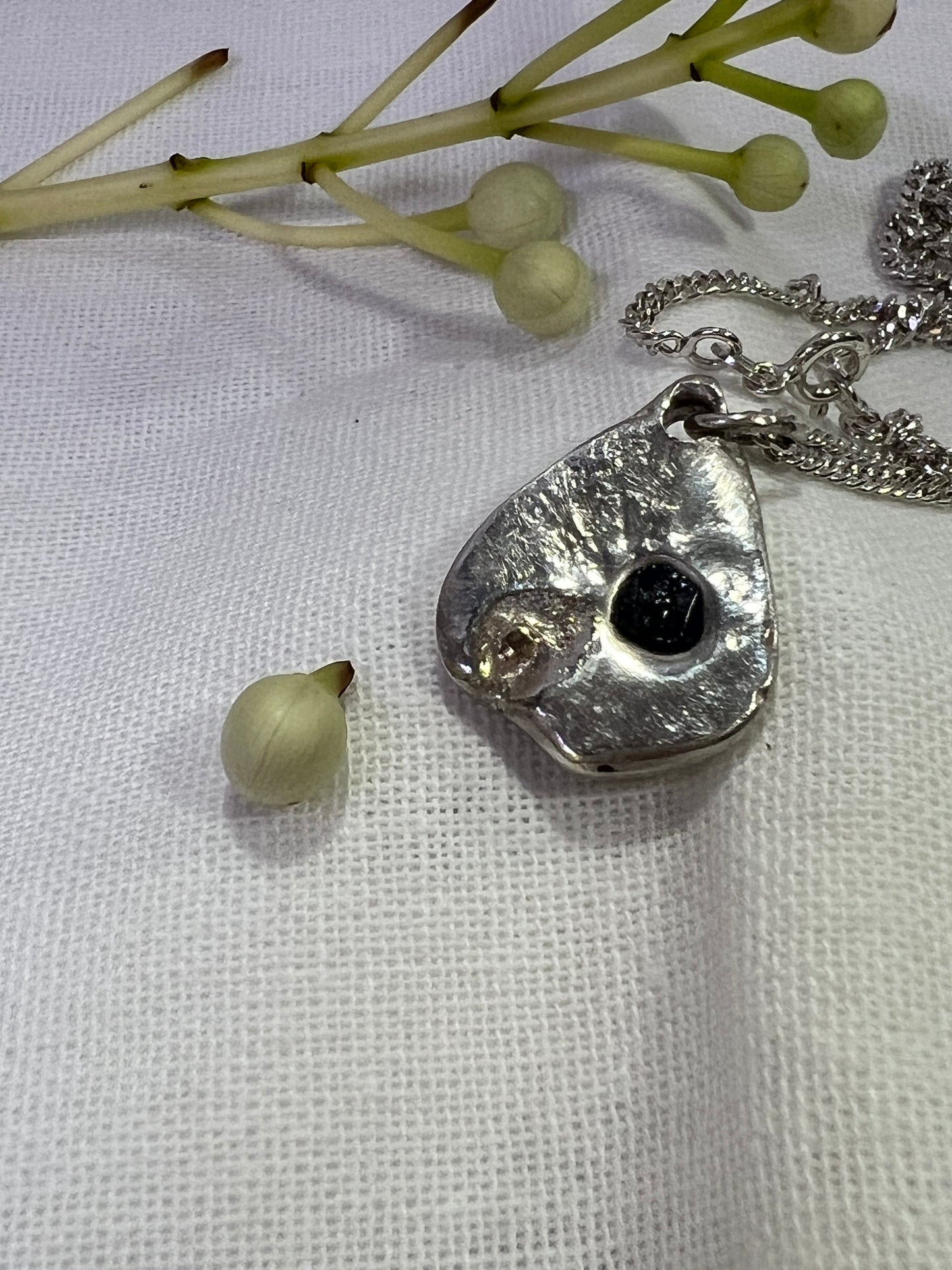 “Lake Bonney” - Pendant Deep blue sapphire with a whisper of gold and Sterling Silver Chain