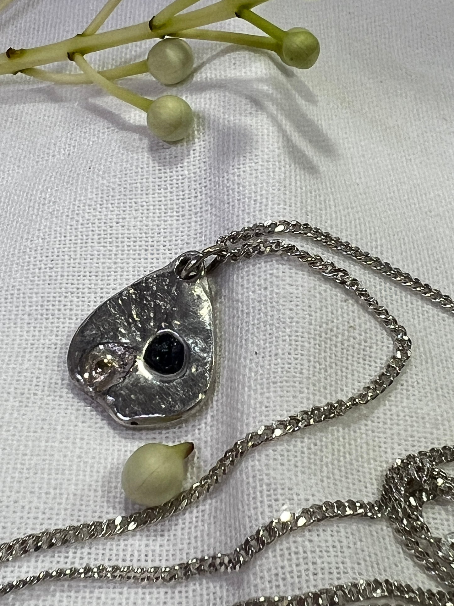 “Lake Bonney” - Pendant Deep blue sapphire with a whisper of gold and Sterling Silver Chain