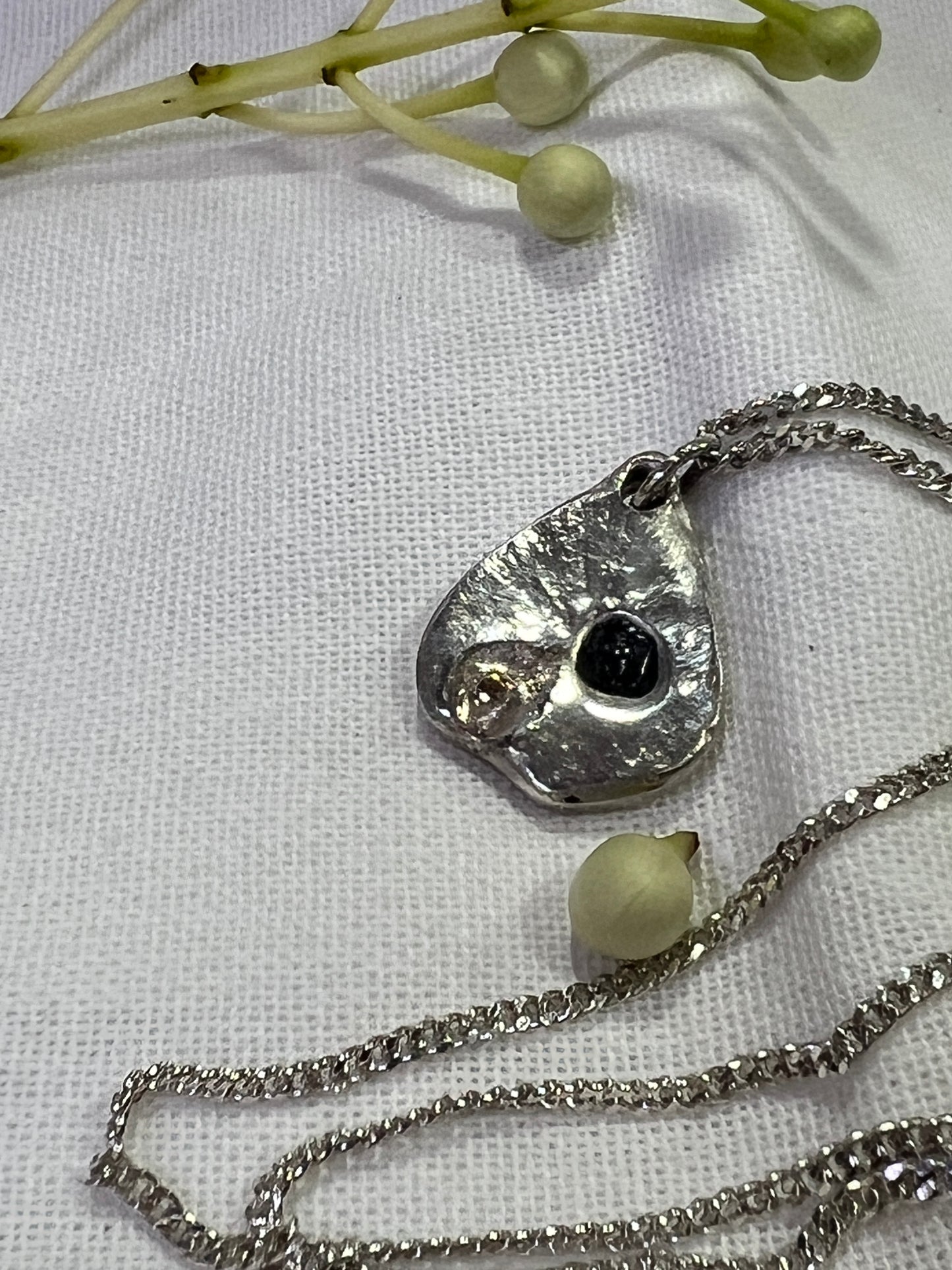 “Lake Bonney” - Pendant Deep blue sapphire with a whisper of gold and Sterling Silver Chain