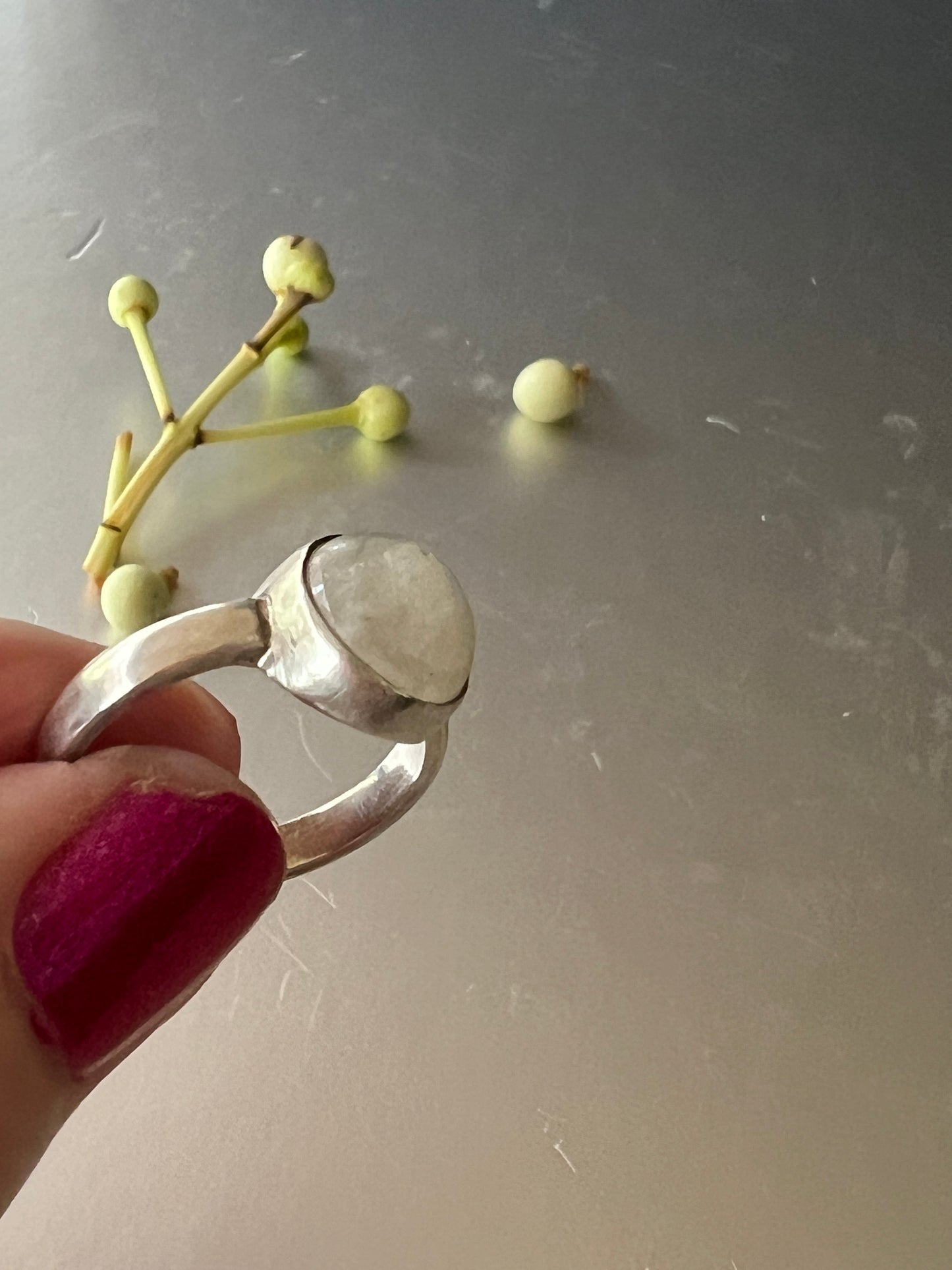 “Coolum Beach” - Sterling Silver Ring with Moonstone - Size “Q”