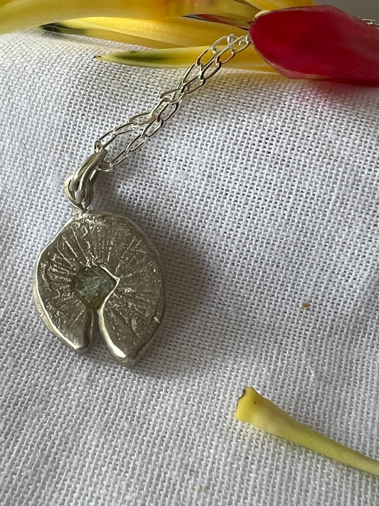 “Spinifex” Pendant with pale green sapphire & Sterling Silver Chain