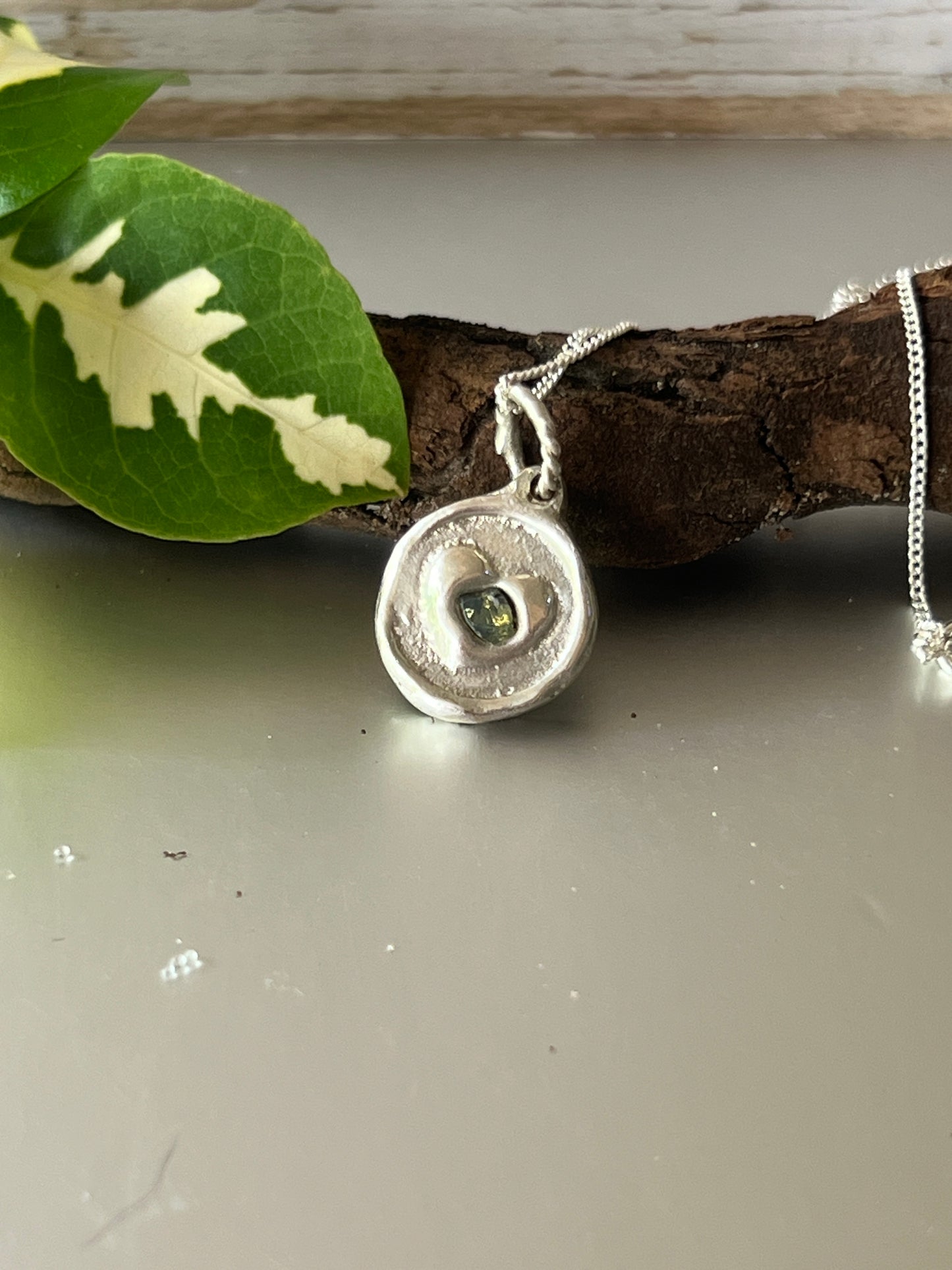 “My Heart” Pendant with a stunning raw pale green sapphire. Includes a 50cm 925 Sterling Silver chain
