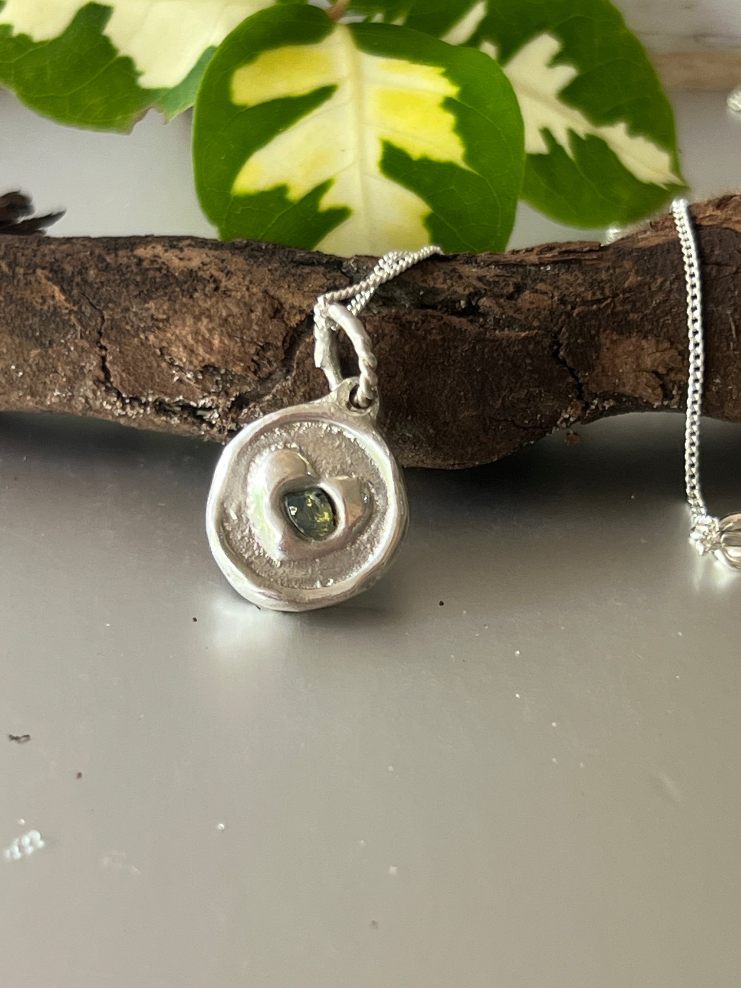 “My Heart” Pendant with a stunning raw pale green sapphire. Includes a 50cm 925 Sterling Silver chain