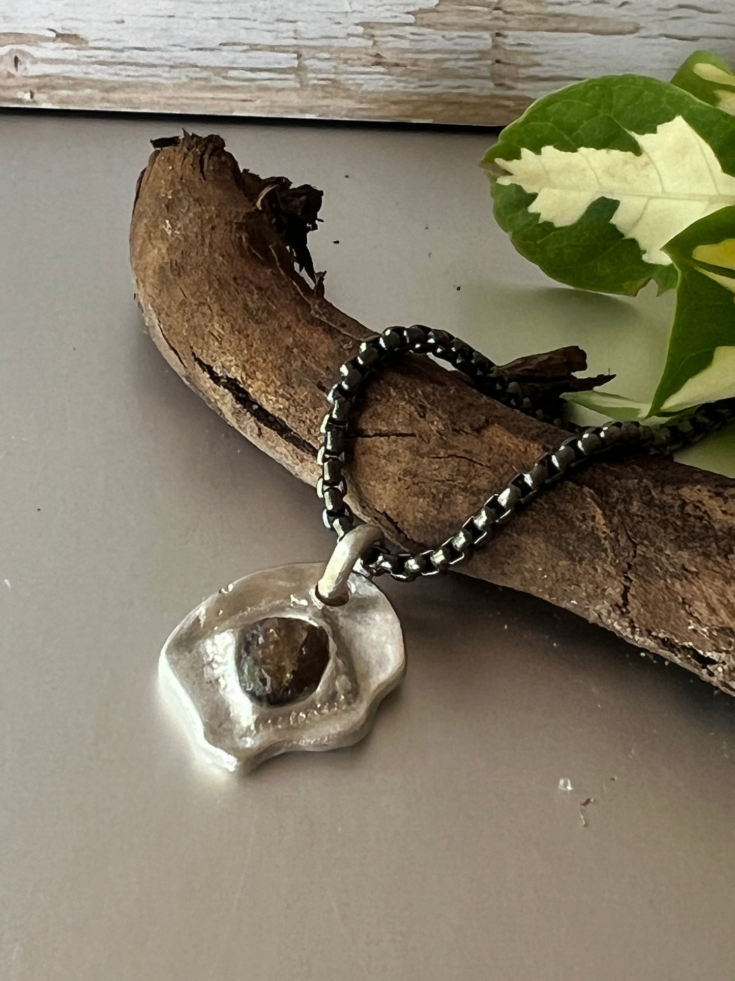 “Richmond” - Pendant -Sterling Silver - Brown Sapphire & Steel Black Box Chain