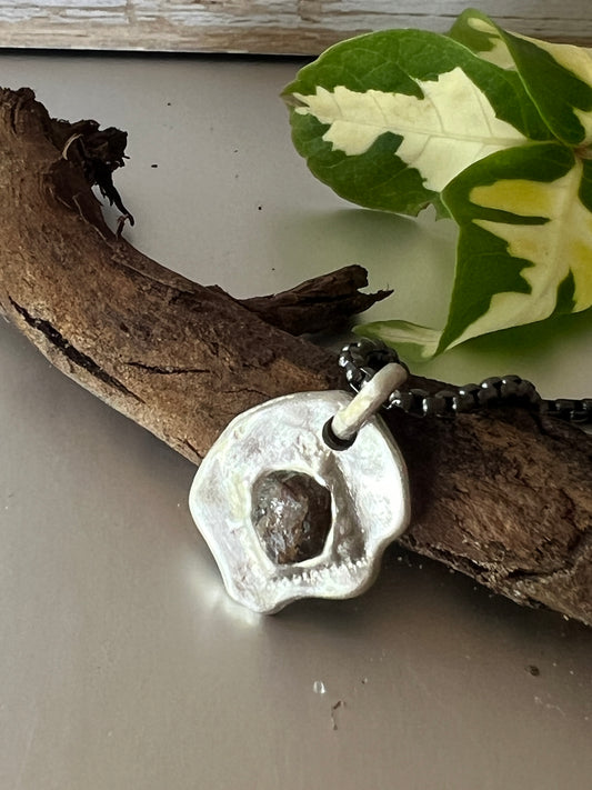 “Richmond” - Pendant -Sterling Silver - Brown Sapphire & Steel Black Box Chain