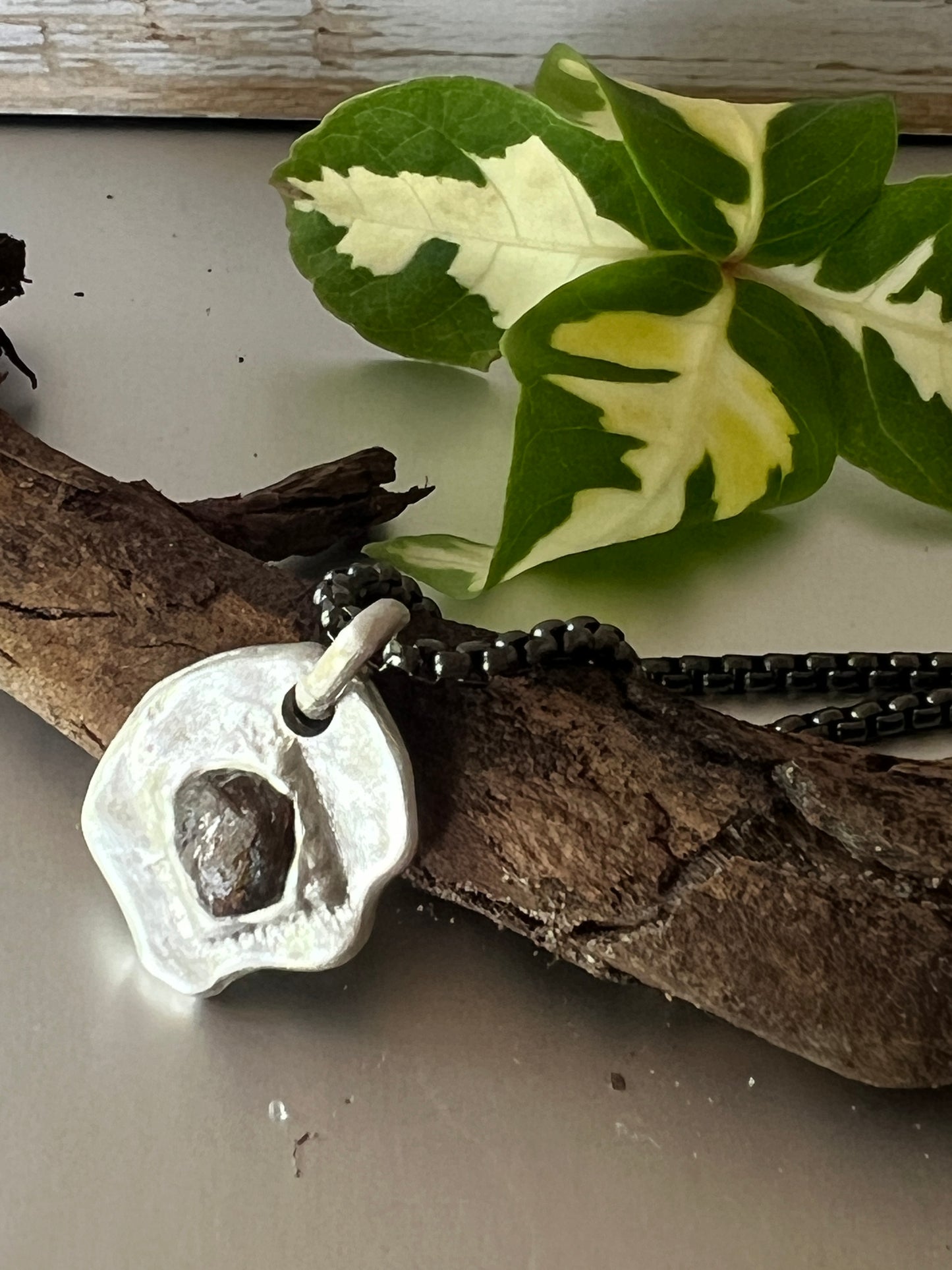 “Richmond” - Pendant -Sterling Silver - Brown Sapphire & Steel Black Box Chain