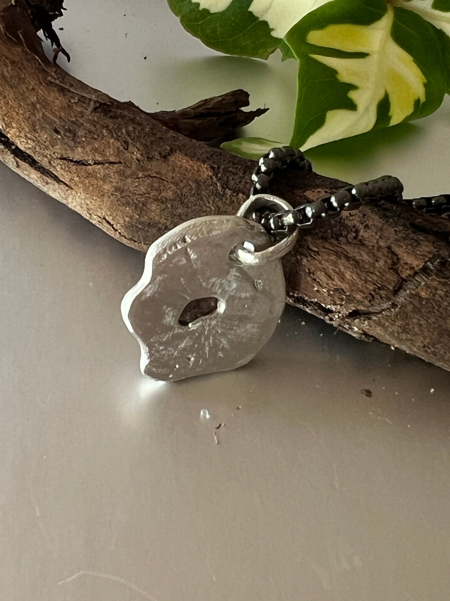 “Richmond” - Pendant -Sterling Silver - Brown Sapphire & Steel Black Box Chain