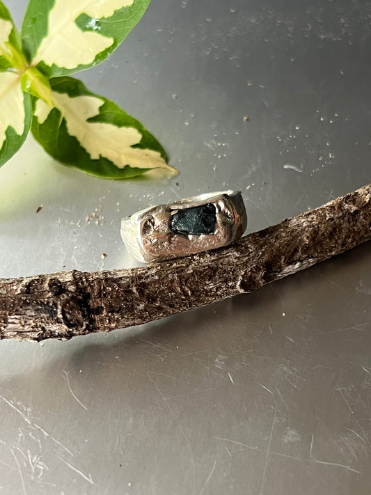 “Darwin” -Sterling Silver Signet ring with deep blue sapphire - Size “P”