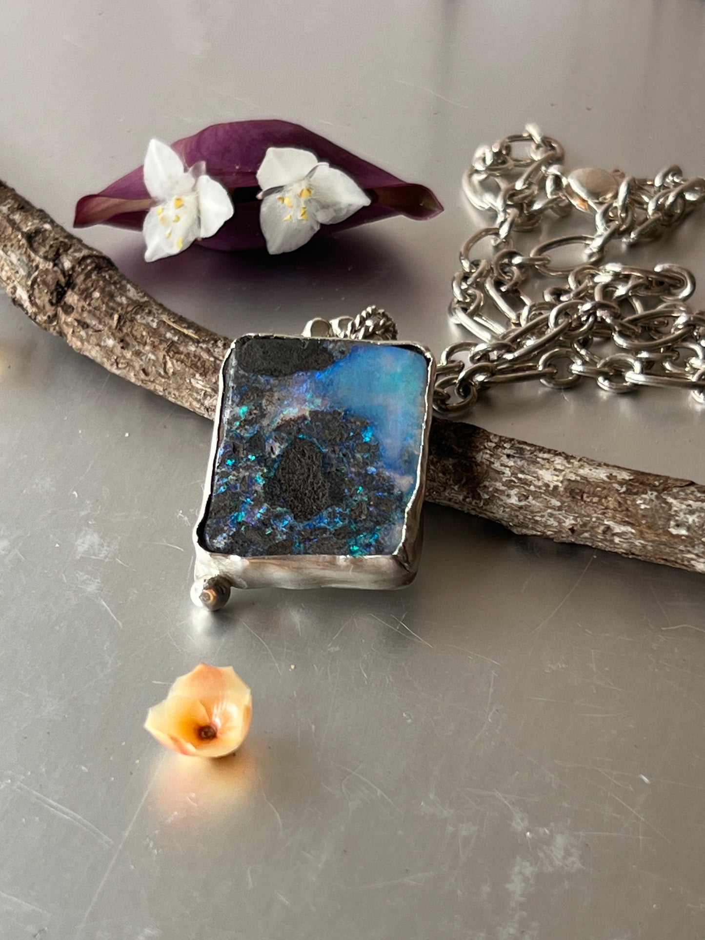 “Andamooka” - Matrix Opal Pendant with 925 Sterling Silver Chain