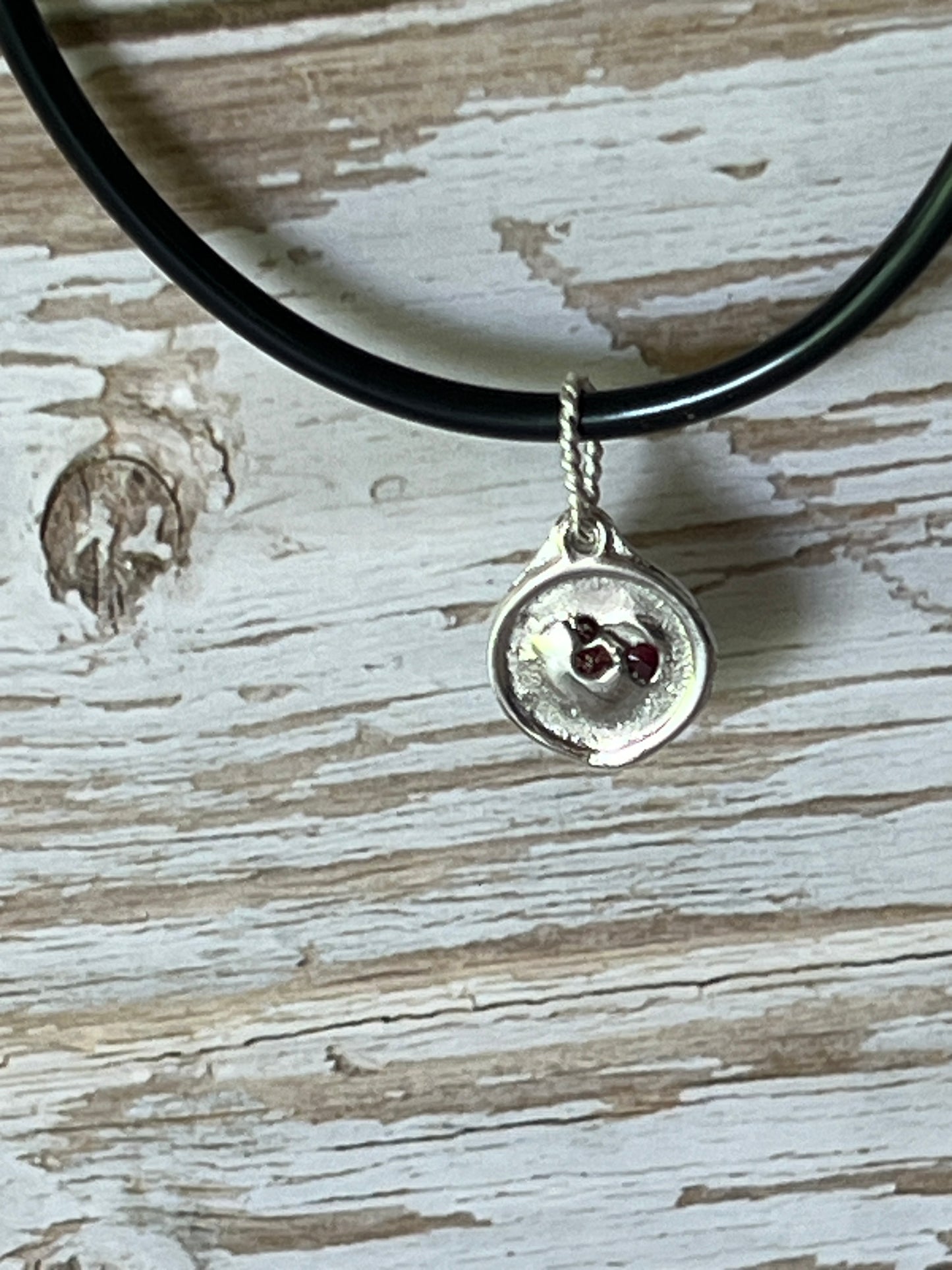“My Heart” Hand made sterling silver Split Heart Garnet Pendant. Includes a 45cm neoprene cord or 50cm sterling silver chain