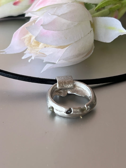 “Winton” Sterling Silver Pendant with pale green rough Queensland sapphires.