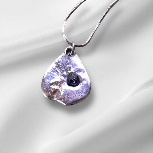 Lake Bonney- Pendant Deep blue sapphire with a whisper of gold and Sterling Silver Chain