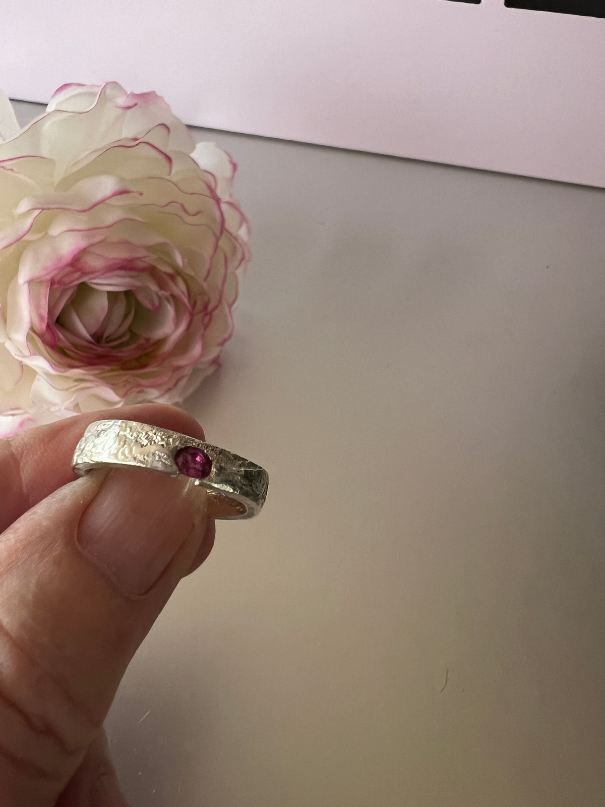 “Batemans Bay” - Sterling Silver ring with hot pink sapphire