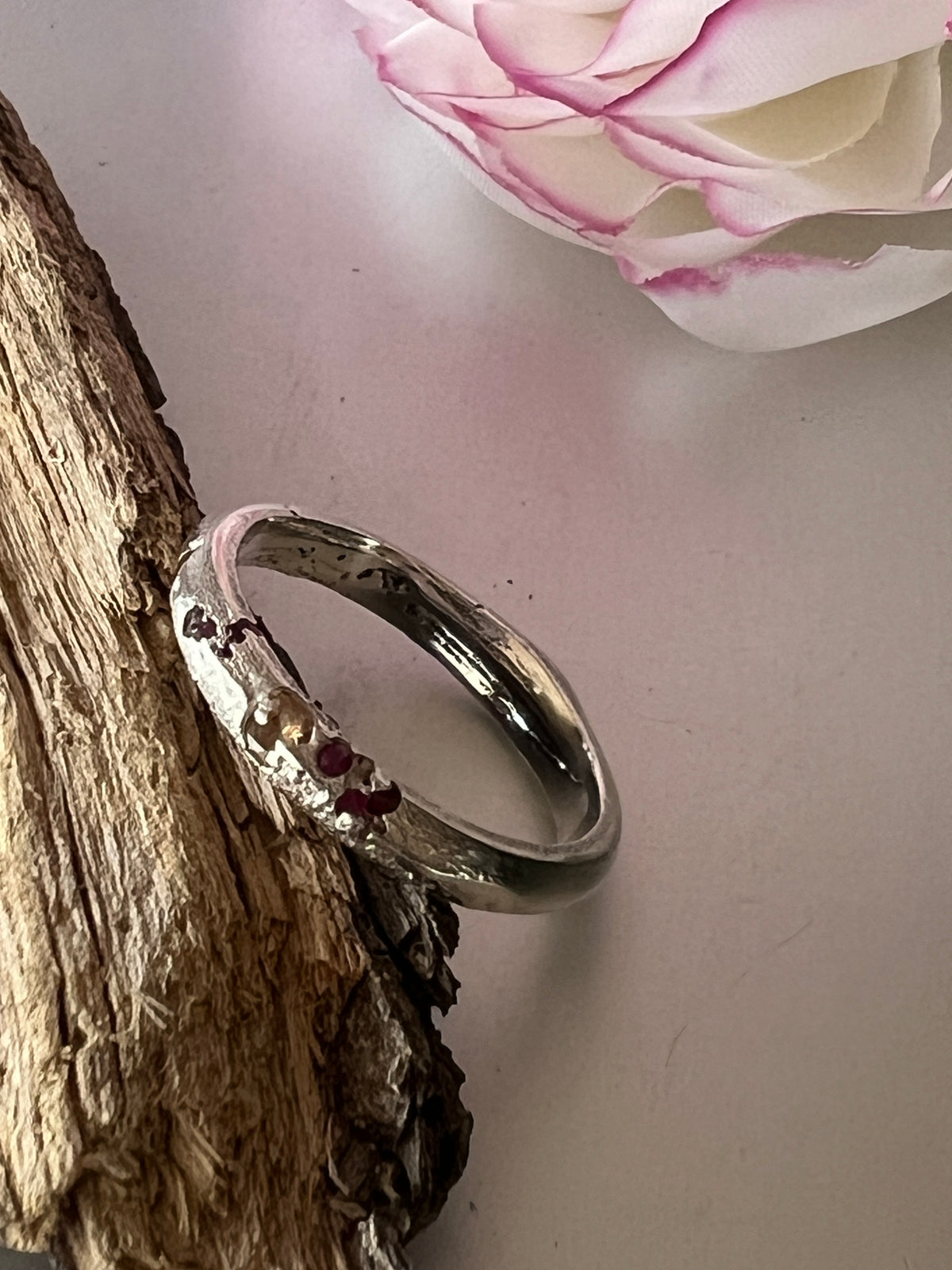 “Outback Sunsets” Sterling Silver ring with yellow & pink sapphires