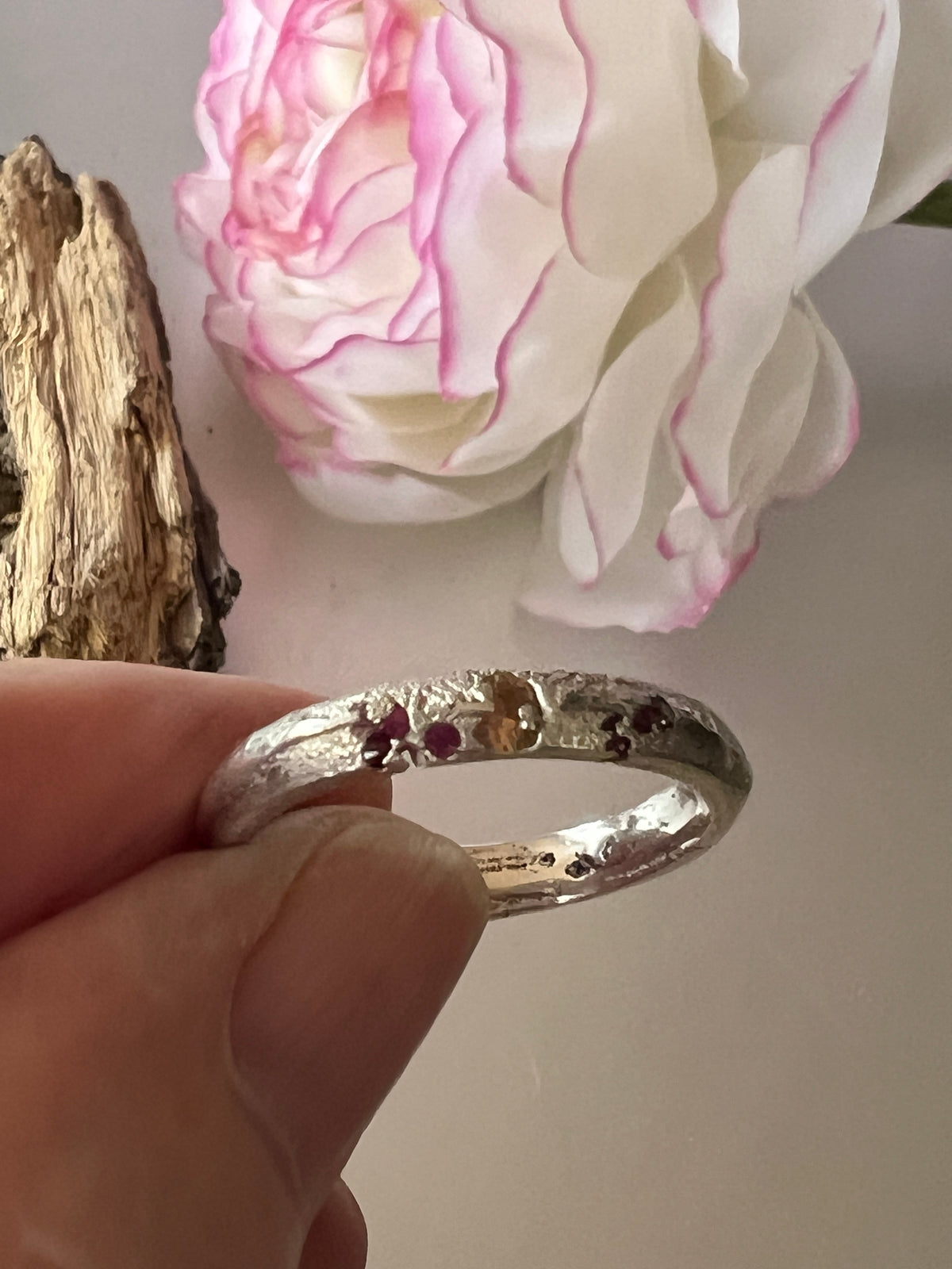 “Outback Sunsets” Sterling Silver ring with yellow & pink sapphires